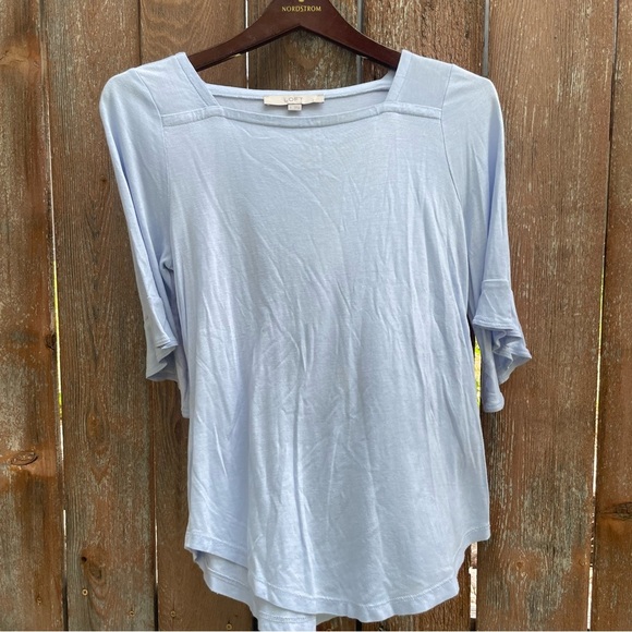 LOFT Women's Light Blue Square Neck 3/4 Ruffle Sleeve 
Top Blouse Size Small - Picture 3 of 9